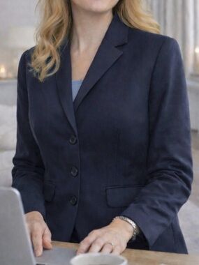 LADIES THEORY VINTAGE NAVY BLUE COTTON-SPANDEX LINED BLAZER JACKET - SIZE 2